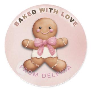 Adorable Gingerbread Personalized Baked With Love  Classic Round Sticker