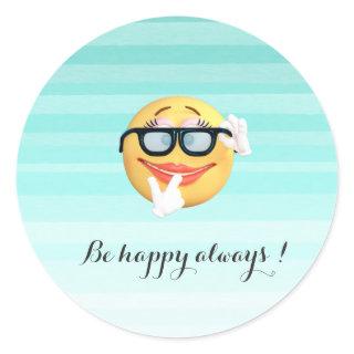 Adorable Happy Emoji Face-Be happy always Classic Round Sticker
