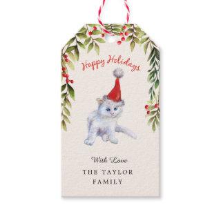 Adorable Kitten Merry Christmas Cat Lovers Red  Gift Tags