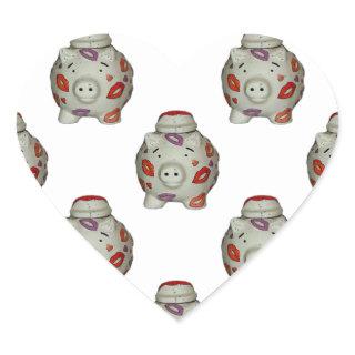 Adorable Lipstick Pig Heart Sticker
