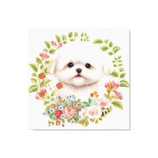 Adorable Maltese Puppy in Bloom, Maltese Dog lover Canvas Print