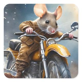 Adorable Mouse Riding a Motorcycle  Square Sticker