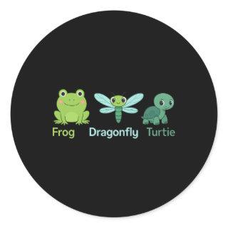Adorable Nature Frog Dragonfly Turtle Design  Classic Round Sticker