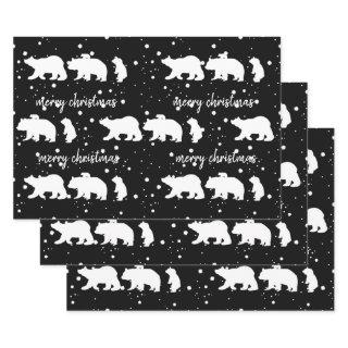 Adorable Polar Bear Family Christmas Black  Sheets