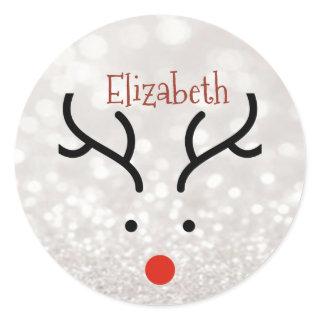 Adorable Reindeer Face,Bokeh  Classic Round Sticker