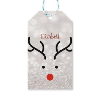 Adorable Reindeer Face,Bokeh   Gift Tags