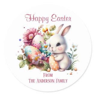 Adorable Watercolor Easter Bunny Classic Round Classic Round Sticker