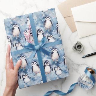 Adorable Watercolor Winter Penguin Pattern