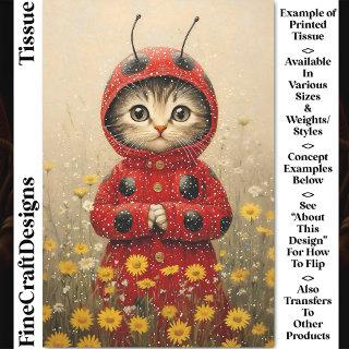 Adorable Whimsical Ladybug Kitten DA5 Decoupage Tissue Paper