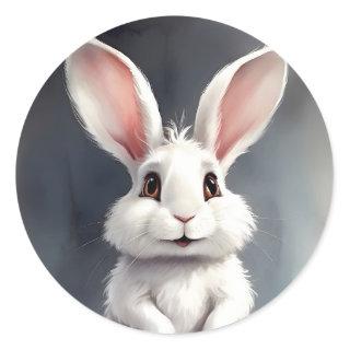 Adorable White Bunny Rabbit Portrait  Classic Round Sticker