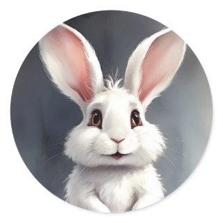 Adorable White Bunny Rabbit Portrait  Classic Round Sticker