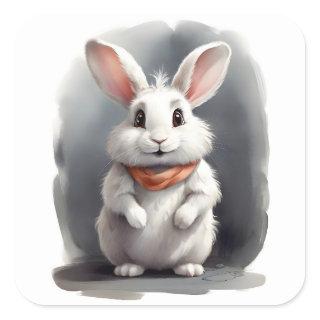 Adorable White Bunny Rabbit Portrait Illustration  Square Sticker