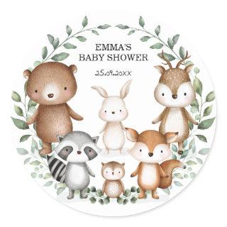 Adorable Woodland Animals Greenery Wreath Favors Classic Round Sticker