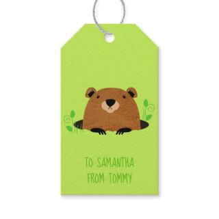 Adorable Woodland Groundhog Pattern Gift Tags