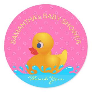 Adorable Yellow Blue Pink Rubber Ducky Baby Shower Classic Round Sticker