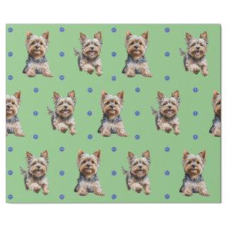 Adorable Yorkshire Terrier Christmas on Green