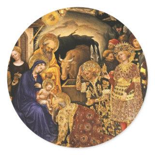 ADORATION OF MAGI  Gentile Da Fabriano, Christmas Classic Round Sticker