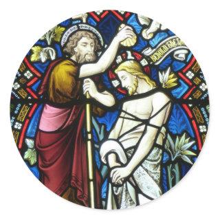Adult Baptism Jesus John the Baptist Stained Glass Classic Round Sticker
