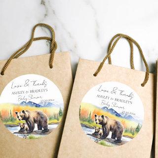 Adventure awaits bear baby shower thank you favors classic round sticker