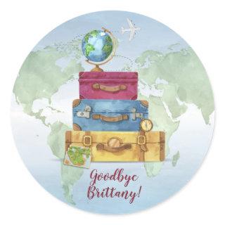 Adventure Awaits Suitcases Going Away Farewell Classic Round Sticker