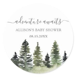 Adventure Awaits Woodland Baby Shower Classic Round Sticker