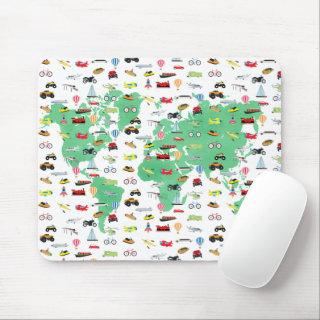 Adventure Awaits World Map Vehicles  Mouse Pad