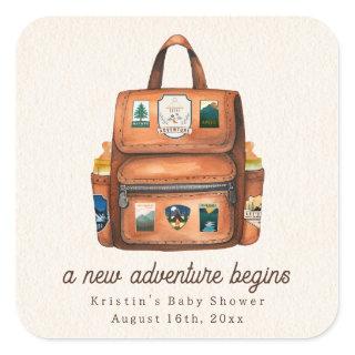 Adventure Backpack + Bottles Woodland Baby Shower Square Sticker