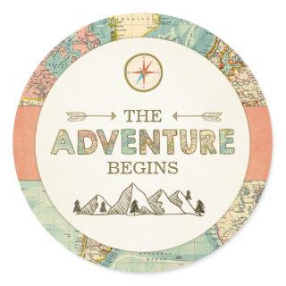 Adventure Begins Favor Tags Sticker World Map