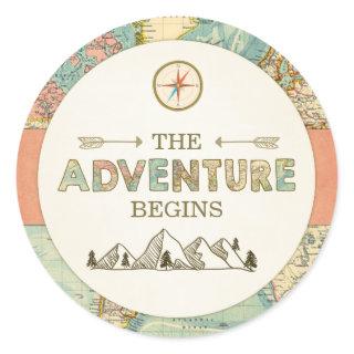 Adventure Begins Favor Tags Sticker World Map