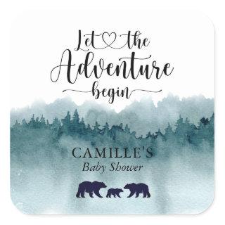 Adventure Begins Watercolor Mountains Bears Square Sticker