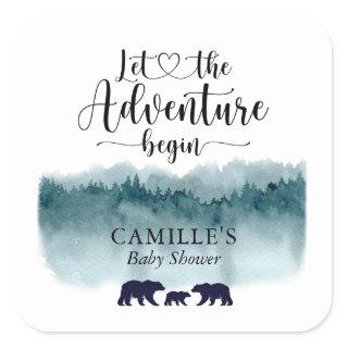 Adventure Begins Watercolor Mountains Bears   Square Sticker