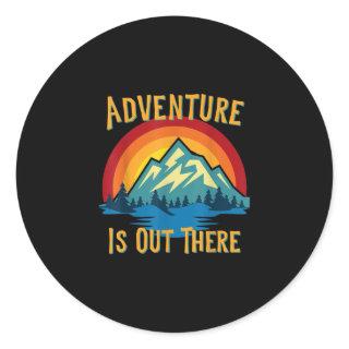 Adventure is Out There Retro Sunset Mountains Classic Round Sticker