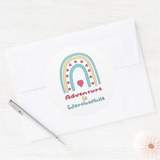 Adventure is worthwhile colorful boho rainbow classic round sticker