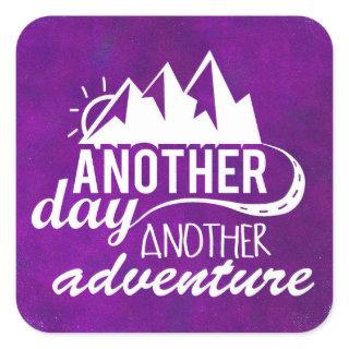 Adventure Quote - Mountains on Purple Background Square Sticker