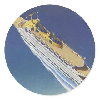 Aerial View of a Vintage Cruise Ship in the Ocean Classic Round Sticker