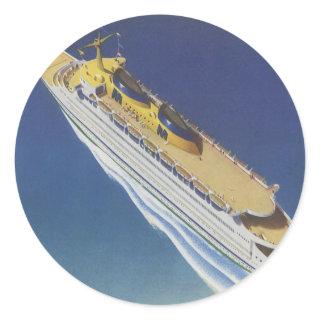 Aerial View of a Vintage Cruise Ship in the Ocean Classic Round Sticker