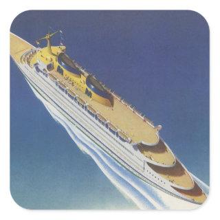 Aerial View of a Vintage Cruise Ship in the Ocean Square Sticker