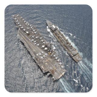 Aerial view of aircraft carrier USS Ronald Reag Square Sticker