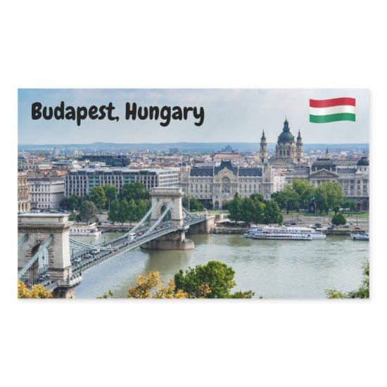Aerial view of Chain Bridge in Budapest, Hungary Rectangular Sticker