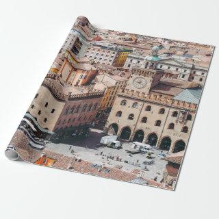 Aerial view of Piazza Maggiore square and San Petr