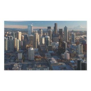Aerial view of Seattle city skyline Rectangular Sticker