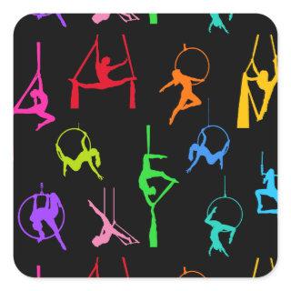 Aerialist Aerial Silks Lyra silhouettes rainbow Square Sticker