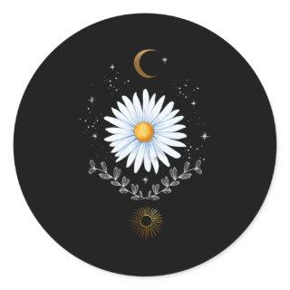 Aesthetic Celestial Sun And Moon Boho Daisy Flower Classic Round Sticker