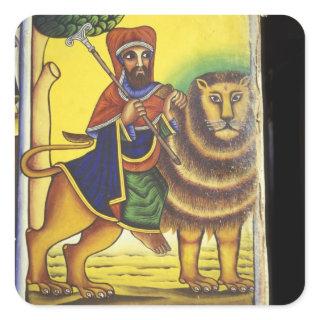 Africa, Ethiopia. Artwork depicting Lion of Square Sticker