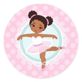 African American Ballerina - Pink Ballet Dancer Classic Round Sticker