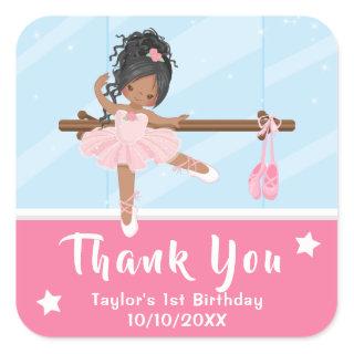 African American Ballerina Pink Birthday Thank You Square Sticker