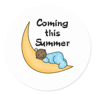 African American Boy on Moon Summer Classic Round Sticker