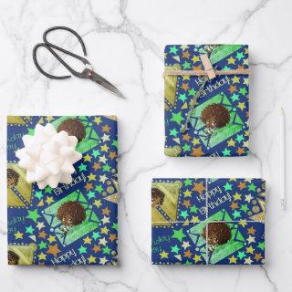African American Boys Birthday Blue Background  Sheets