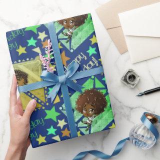 African American Chibi Boys with Stars Birthday