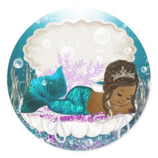 African American Mermaid Girl Baby Shower Stickers